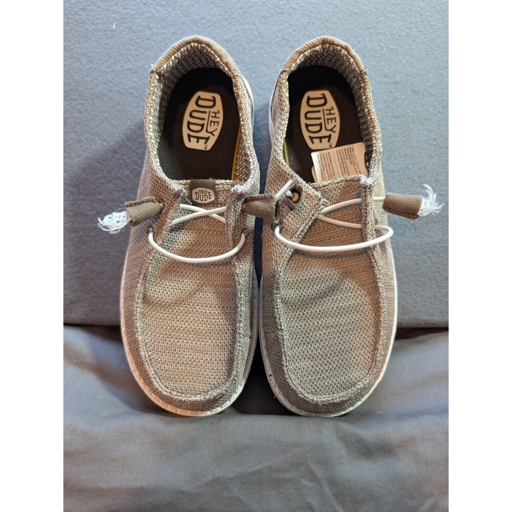 Hey Dude Wendy Stretch Sox Women's Size 9 Tan Beige Knit Slip On Loafers Shoes
